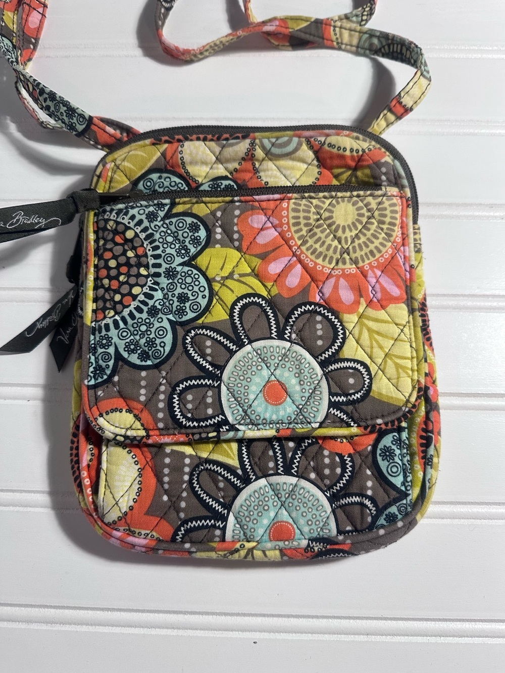 Vera Bradley brown floral mini hipster small crossbody bag purse